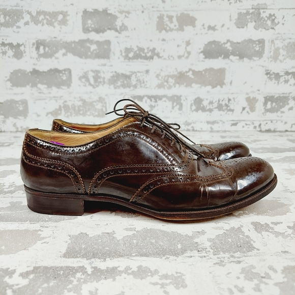 Neiman Marcus Brown Leather Wingtip Brogue Lace Up Oxford Shoe - Picture 5 of 12